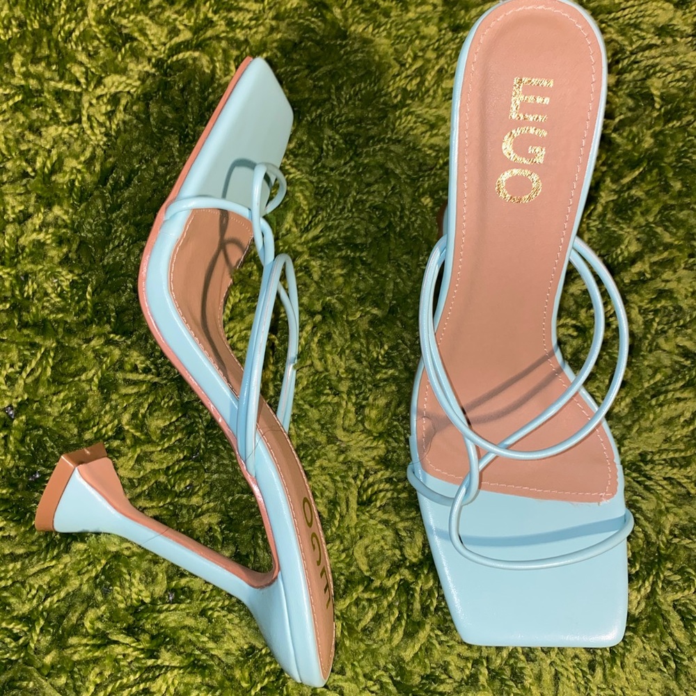 Ego Knockout Strappy Square Toe Pyramid Heel Mule